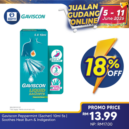 Gaviscon Peppermint (Sachet) 10ml 5s | Soothes Heat Burn & Indigestion Gaviscon