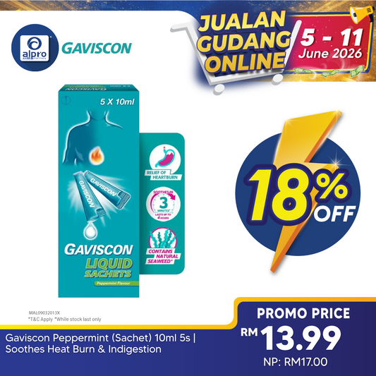 Gaviscon Peppermint (Sachet) 10ml 5s | Soothes Heat Burn & Indigestion Gaviscon