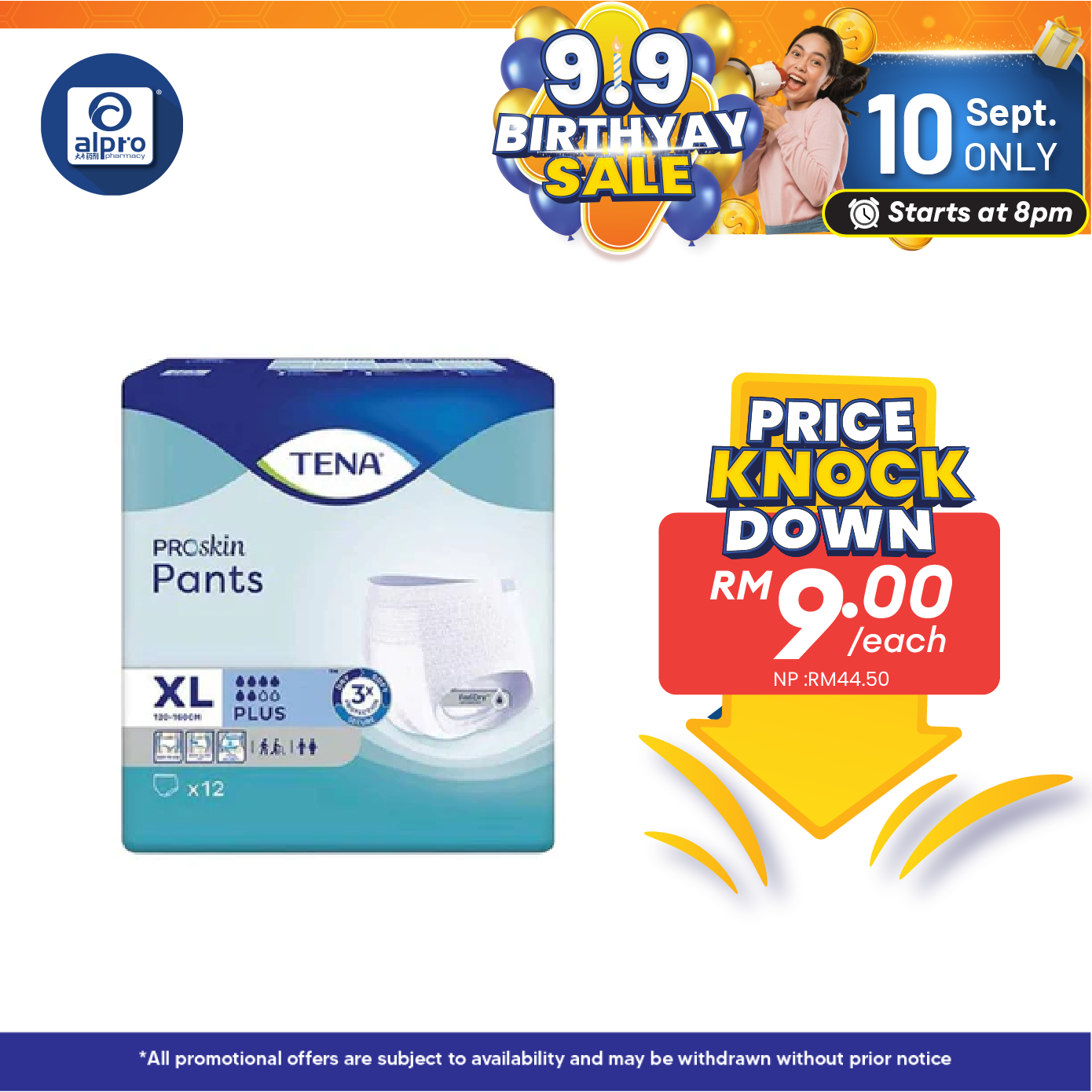 Tena Pants Plus XL 12's | Triple Protection Alpro Pharmacy