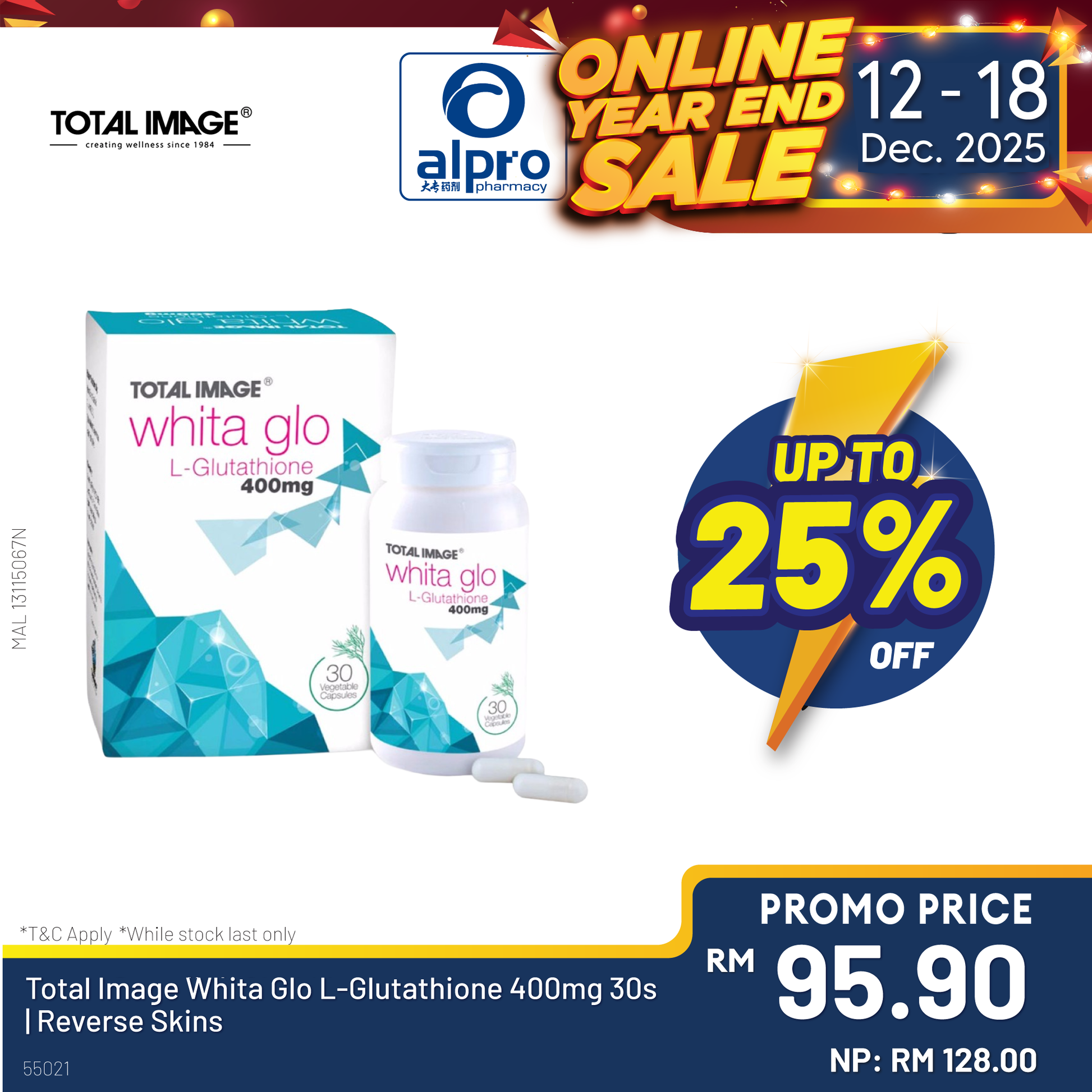 Total Image Whita Glo L-Glutathione 400mg 30's | Reverse Skin's Metabolism Total Image