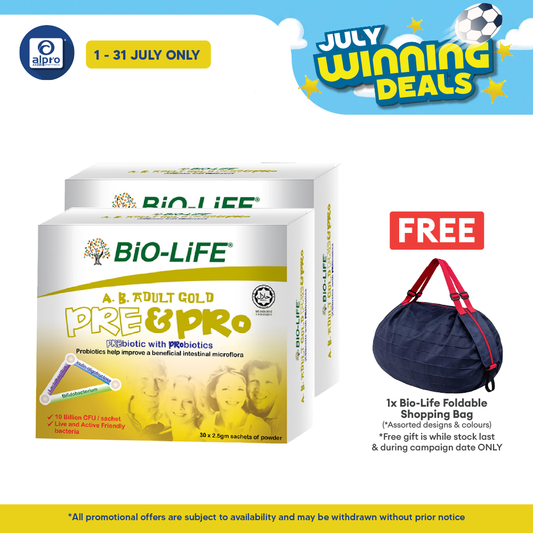 Bio-life A.B. Gold Prebiotic With Probiotic 2.5g 2x30 Sachet | For Adults Bio-life