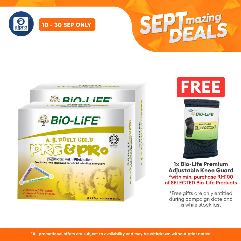 Bio-life A.B. Gold Prebiotic With Probiotic 2.5g 2x30 Sachet | For Adults Alpro Pharmacy