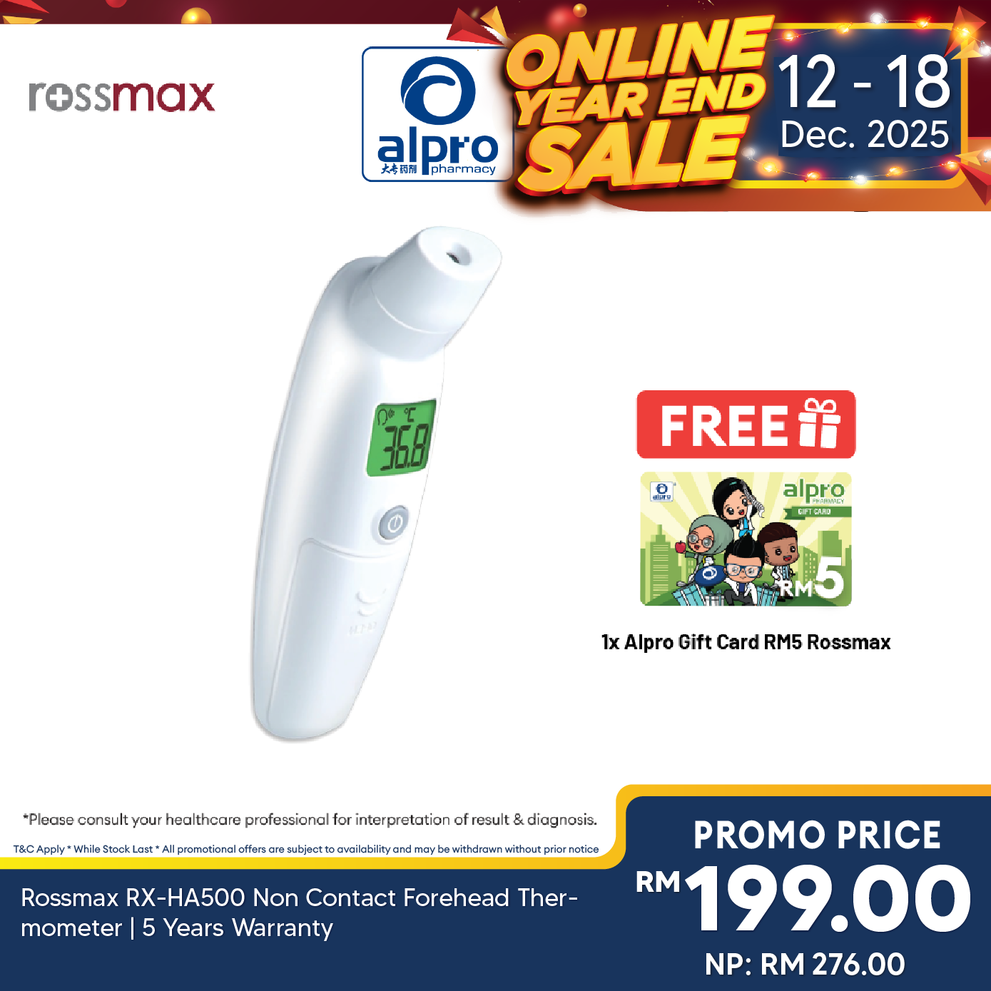 Rossmax RX-HA500 Non Contact Forehead Thermometer | 5 Years Warranty Rossmax