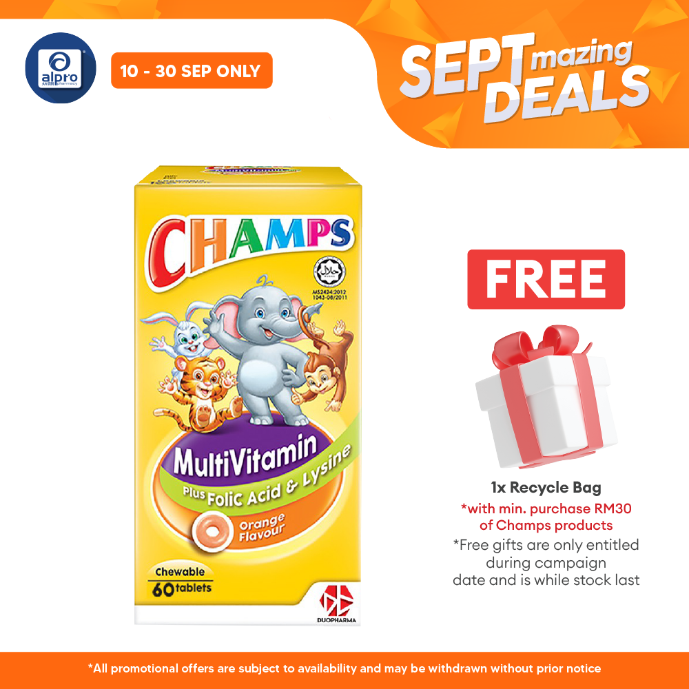 Champs Multivitamin + Lysine Lysine Orange 60s | Promote Kid's Antibodies Champs