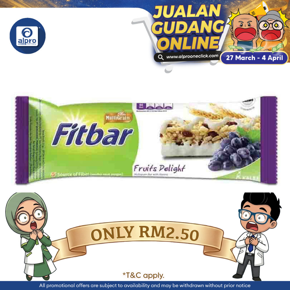 Fitbar Snack Bar (Fruits / Chocolate) 22g | Low Calorie Healthy Snack Alpro Pharmacy