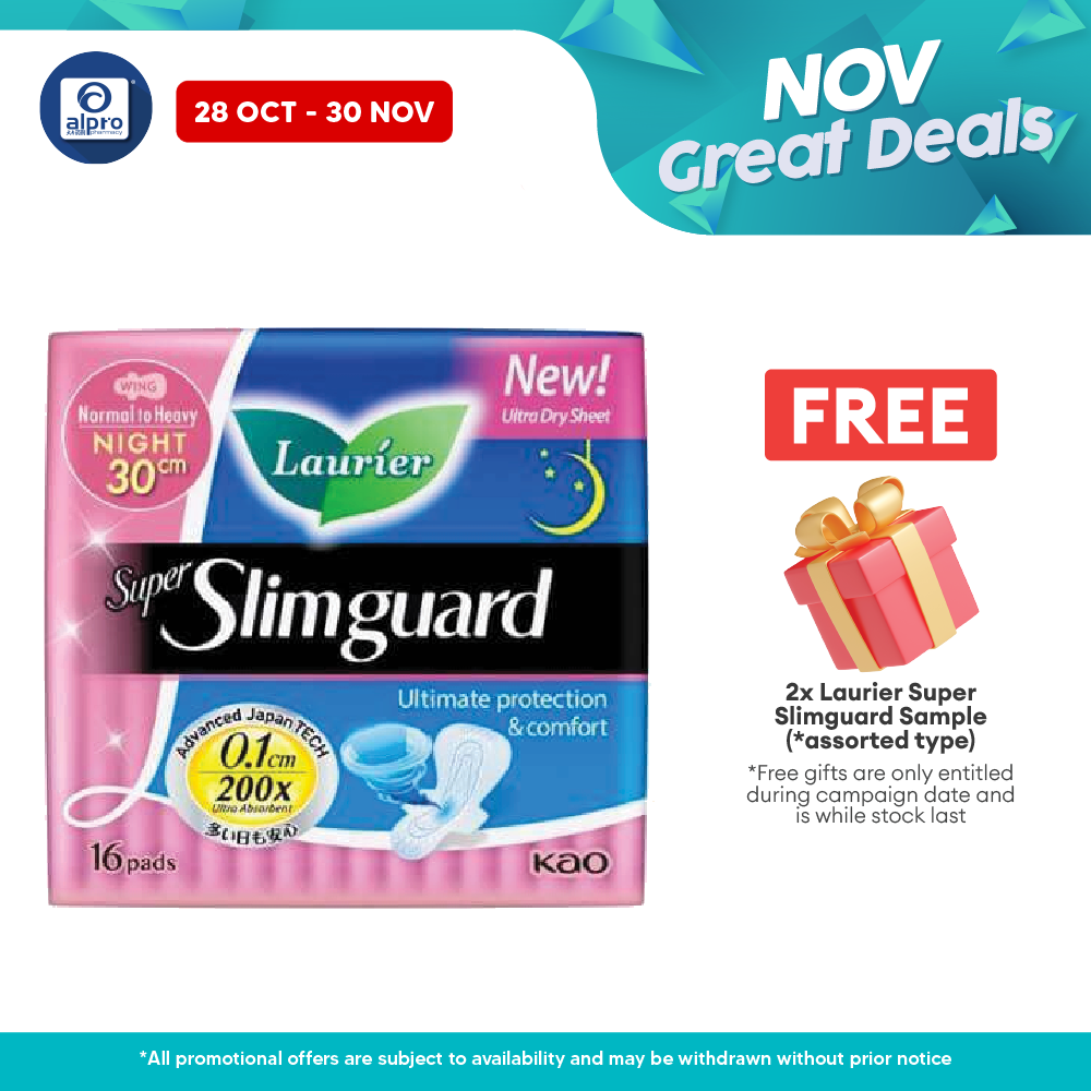 Laurier Super Slim Guard Night Wing 30cm 16s Alpro Pharmacy