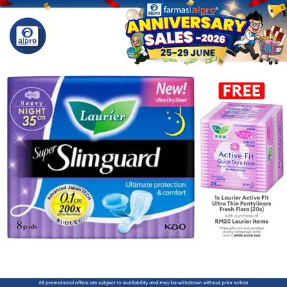Laurier Super Slim Guard Heavy Night Wing 35cm 8s | Ultra Absorbent Laurier