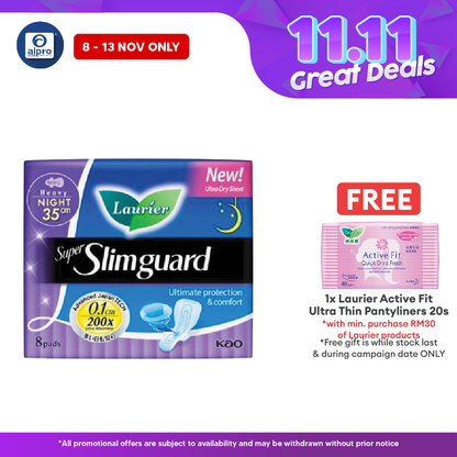 Laurier Super Slim Guard Heavy Night Wing 35cm 8s | Ultra Absorbent Alpro Pharmacy