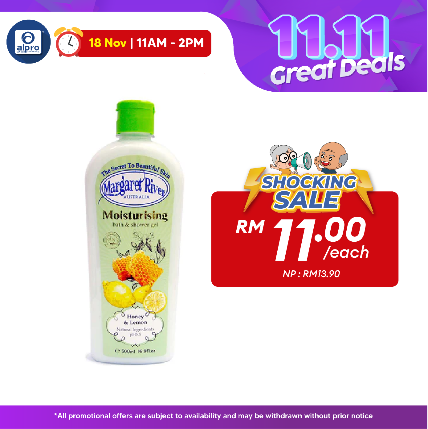 Margaret River Moisturizing Honey & Lemon 500ml Alpro Pharmacy