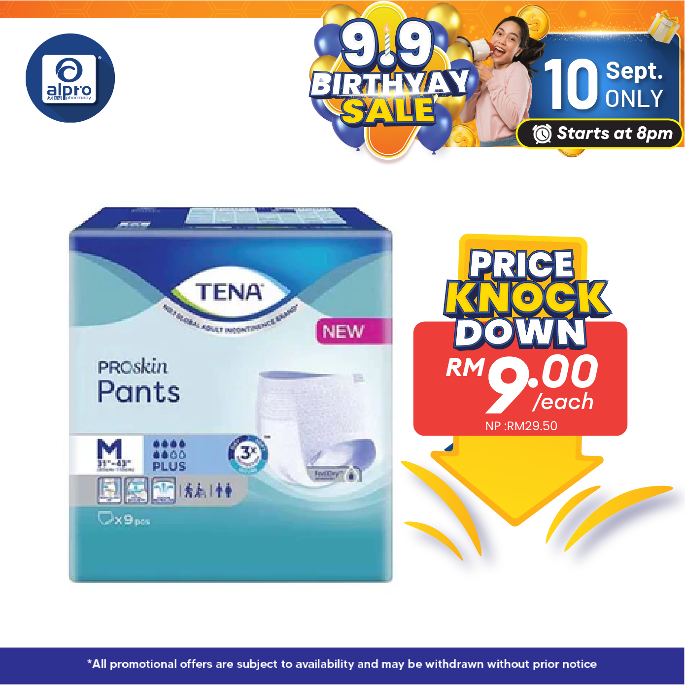 Tena Pants Plus M 9's | Triple Protection Alpro Pharmacy