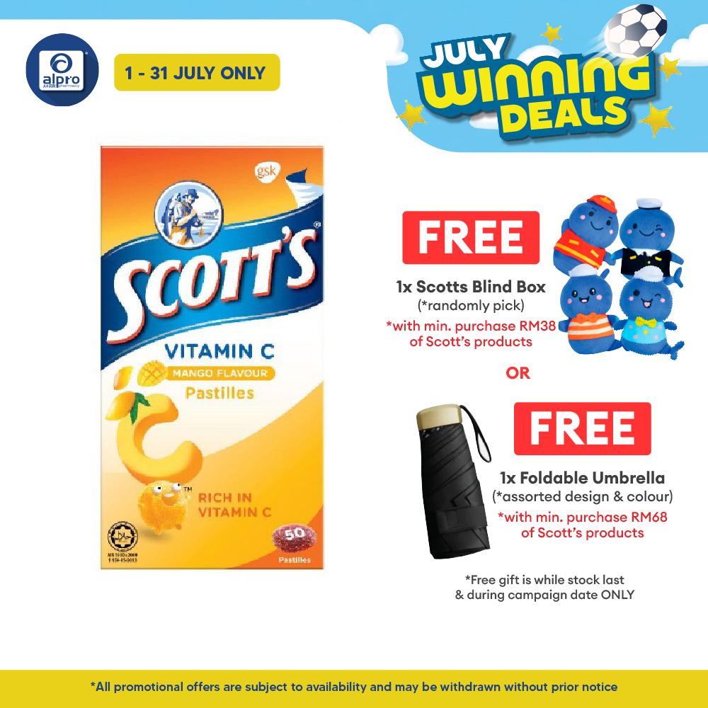 Scotts Vitamin C Pastilles (Mango) 50s | For Children Above 2 Years Old Scotts