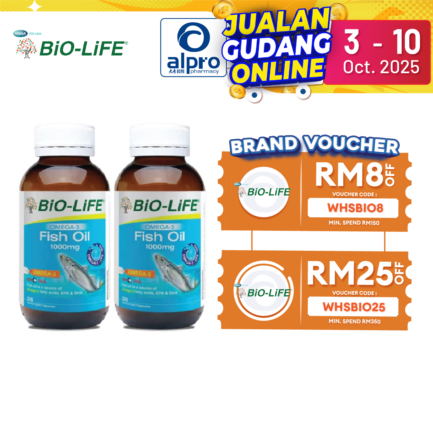 Bio-life Omega 3 Fish Oil 1000mg 2x200s | Brain & Memory Bio-life