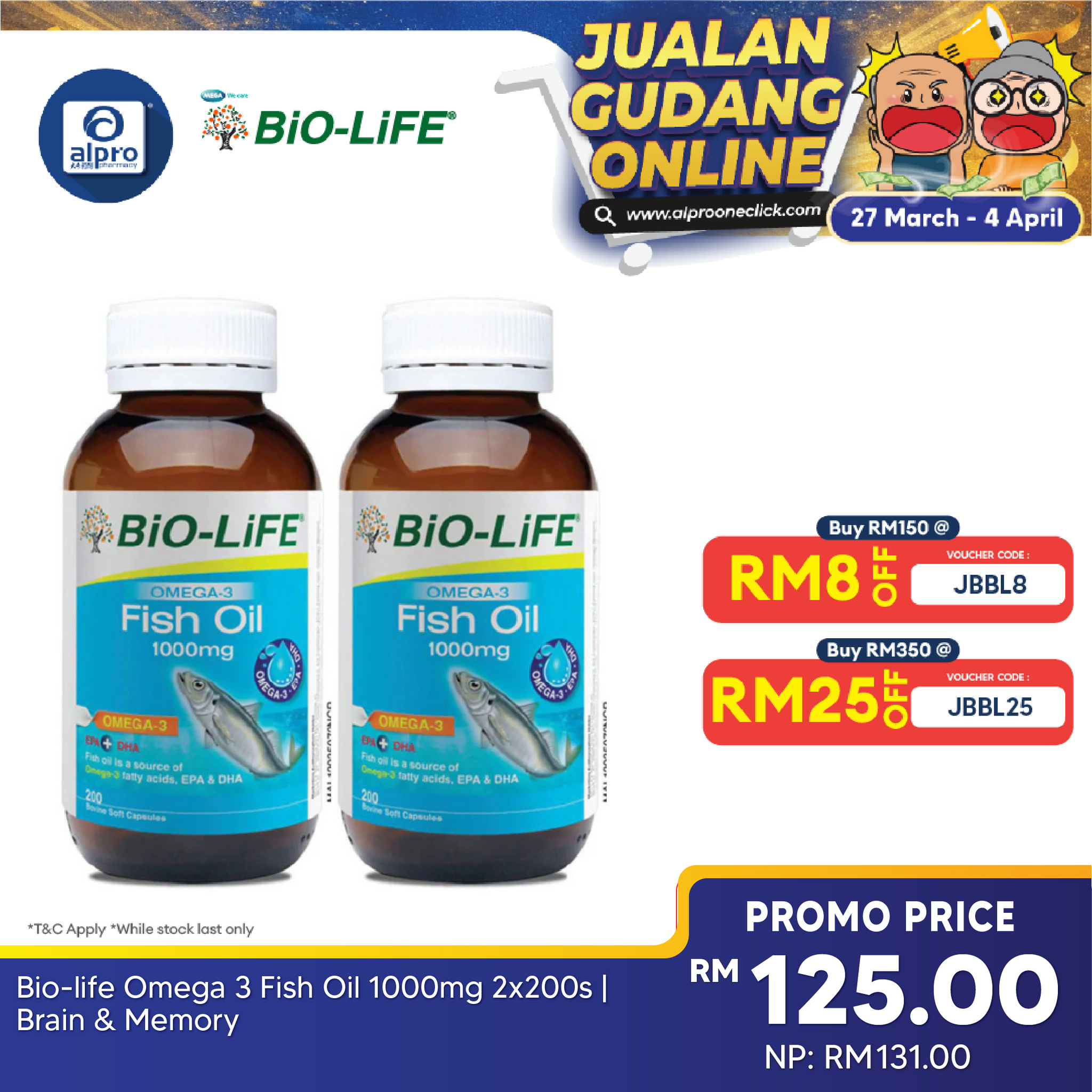 Bio-life Omega 3 Fish Oil 1000mg 2x200s | Brain & Memory Bio-life