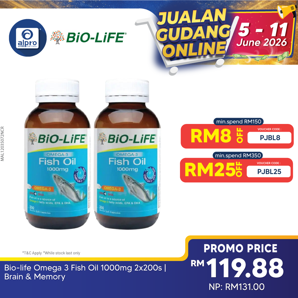 Bio-life Omega 3 Fish Oil 1000mg 2x200s | Brain & Memory Bio-life