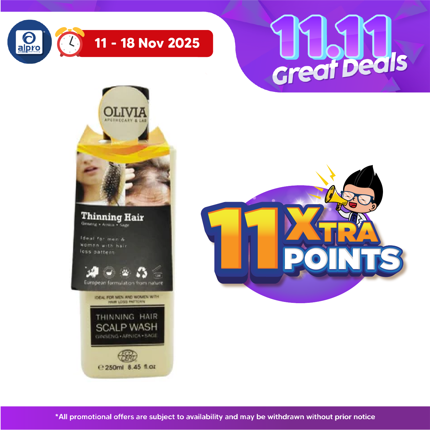 (B) Olivia Thinning Hair Scalp Wash 250ml | Ideal For People With Hair Loss