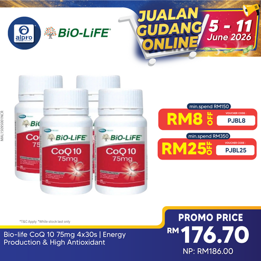 Bio-life CoQ 10 75mg 4x30s | Energy Production & High Antioxidant Bio-life
