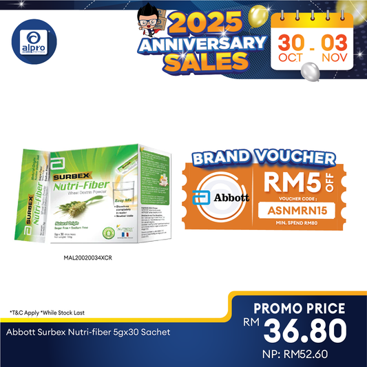 Abbott Surbex Nutri-Fiber 5gx30s | Regulates Bowel Motions (Delivery Starts: 3/7/2025) Abbott Surbex