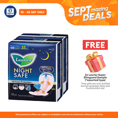Laurier Nightsafe Wing 35cm 12SX2s | Night Safe Pads Alpro Pharmacy