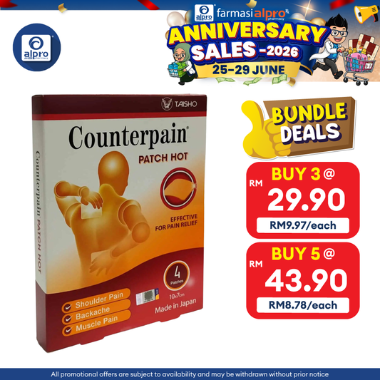 Counterpain Patch Hot 4s | Relief Muscle & Joint Pain Alpro Pharmacy