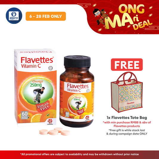 Flavettes Sugar Free Vitamin C 250mg (Orange) 60s | For Adult Flavettes
