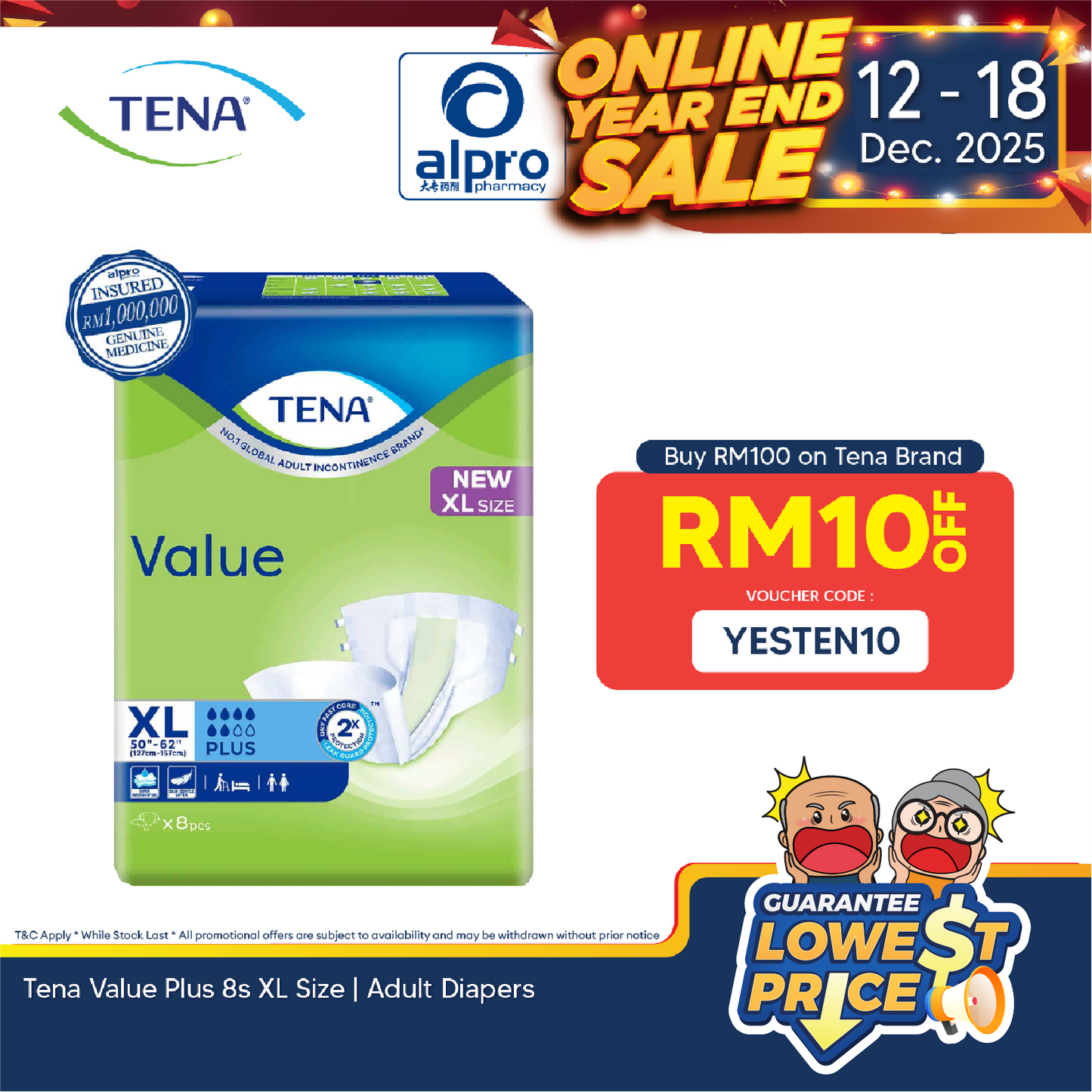Tena Value Plus 8s XL Size | Adult Diapers Alpro Pharmacy