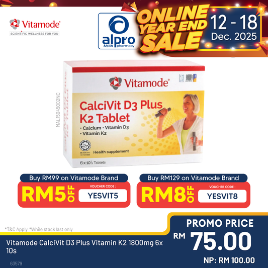 Vitamode CalciVit D3 Plus Vitamin K2 1800mg 6x 10s Alpro Pharmacy