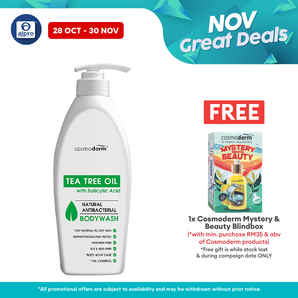 Cosmoderm Tea Tree Oil Shower Gel 500ml | Relieves Pain and Irritated Skin Cosmoderm