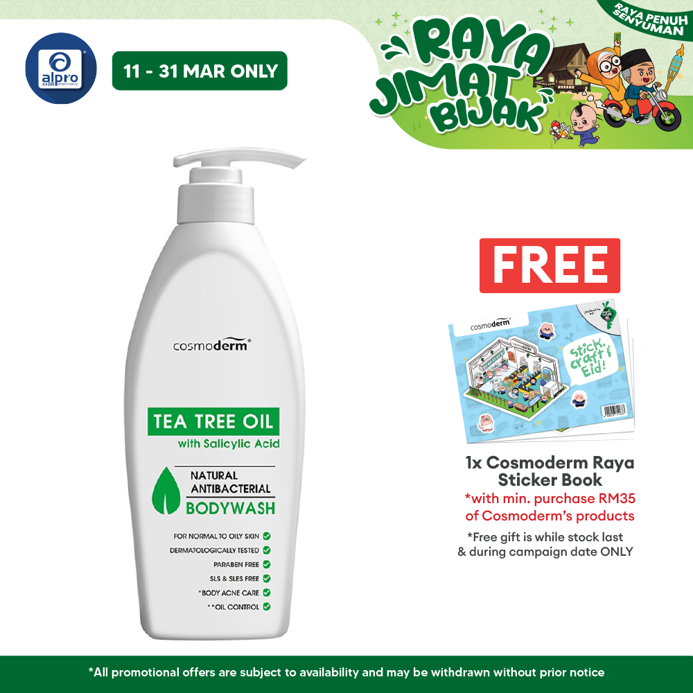 Cosmoderm Tea Tree Oil Shower Gel 500ml | Relieves Pain and Irritated Skin Cosmoderm