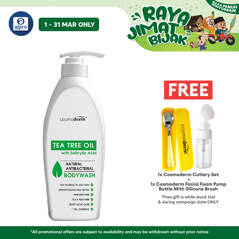 Cosmoderm Tea Tree Oil Shower Gel 500ml | Relieves Pain and Irritated Skin Cosmoderm