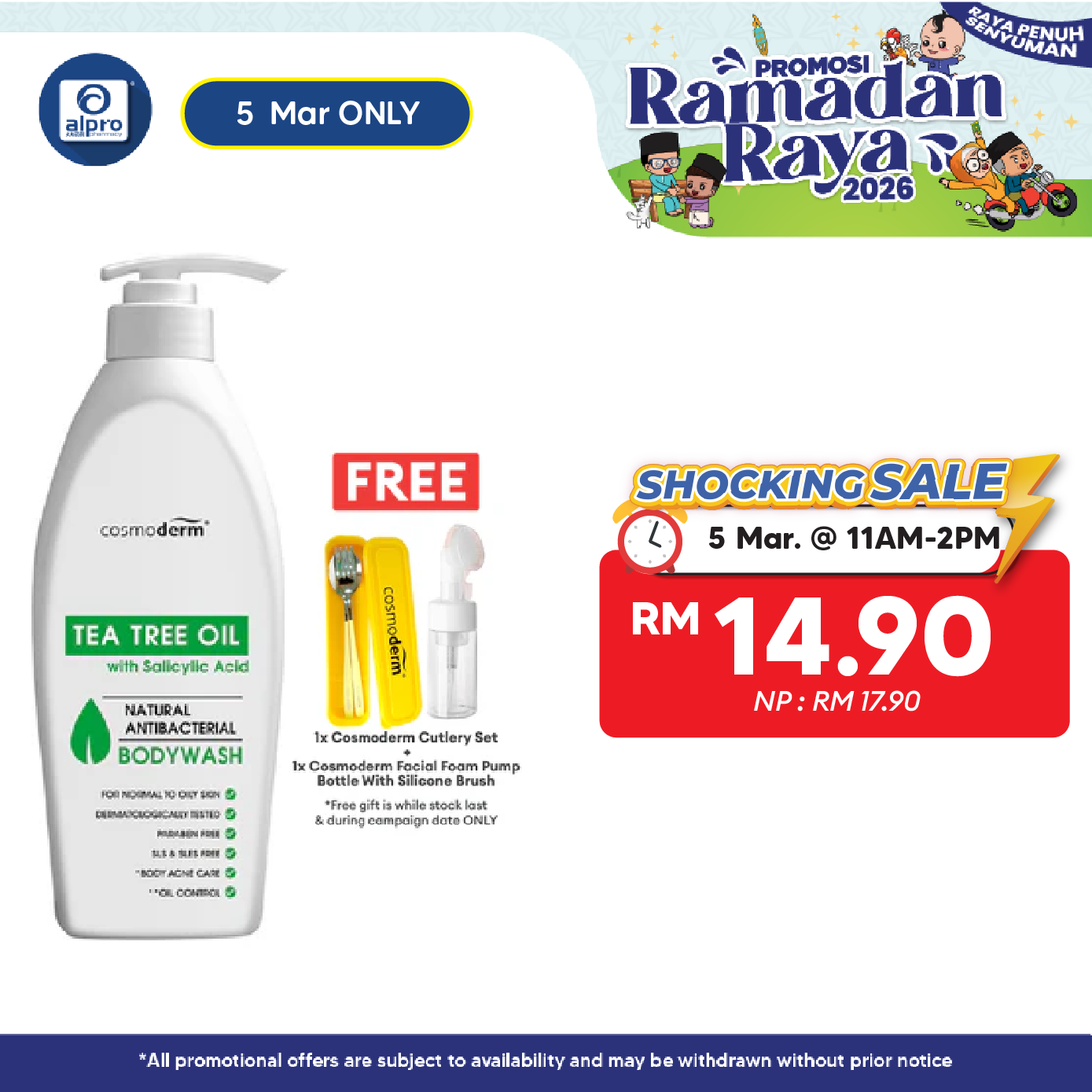 Cosmoderm Tea Tree Oil Shower Gel 500ml | Relieves Pain and Irritated Skin Cosmoderm