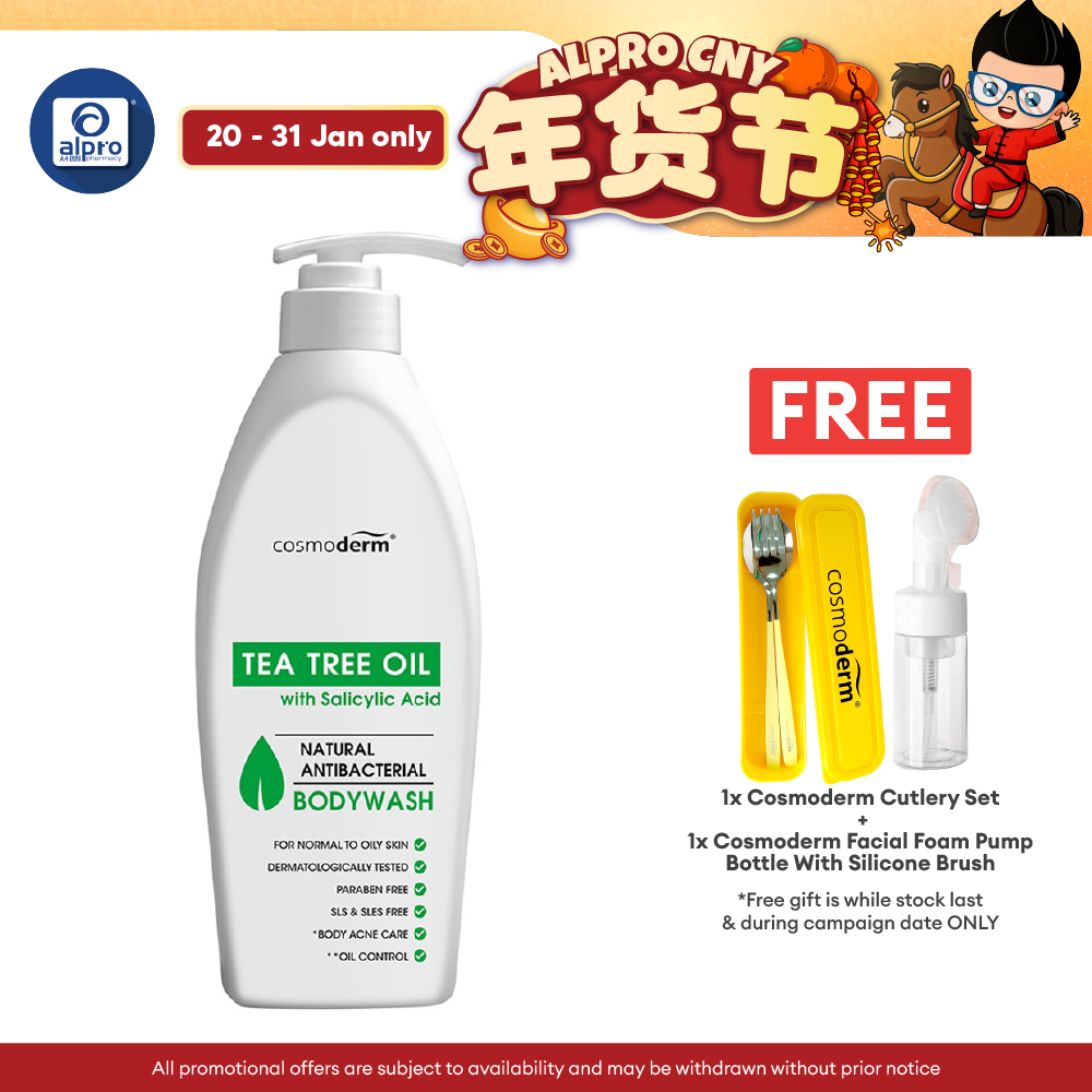 Cosmoderm Tea Tree Oil Shower Gel 500ml | Relieves Pain and Irritated Skin