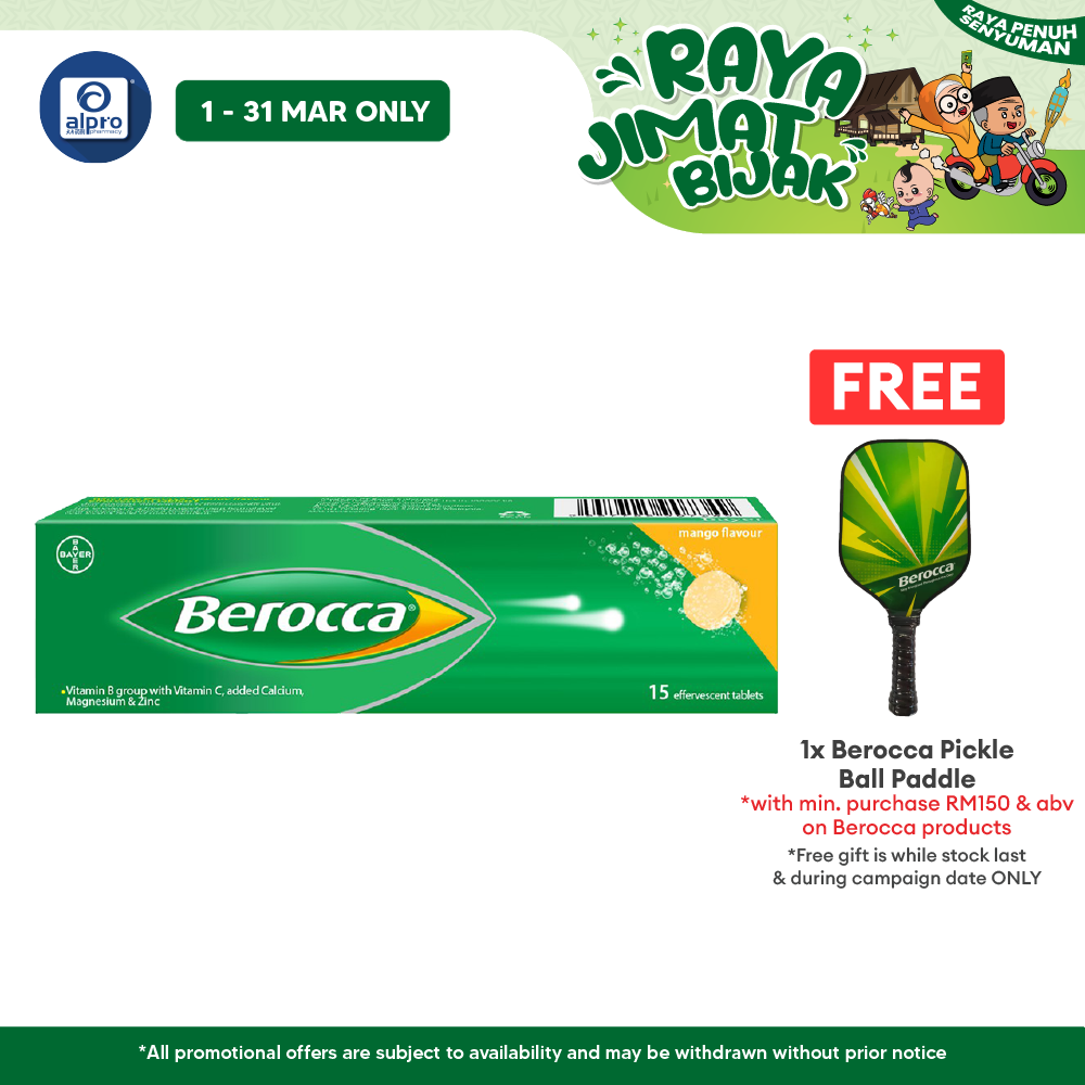 Berocca Effervescent Vitamin C Mango 15s | Helps Release Energy Alpro Pharmacy