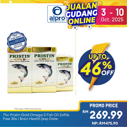 Thc Pristin Gold Omega 3 Fish Oil 2x90s FREE 30s | Brain Health Alpro Pharmacy