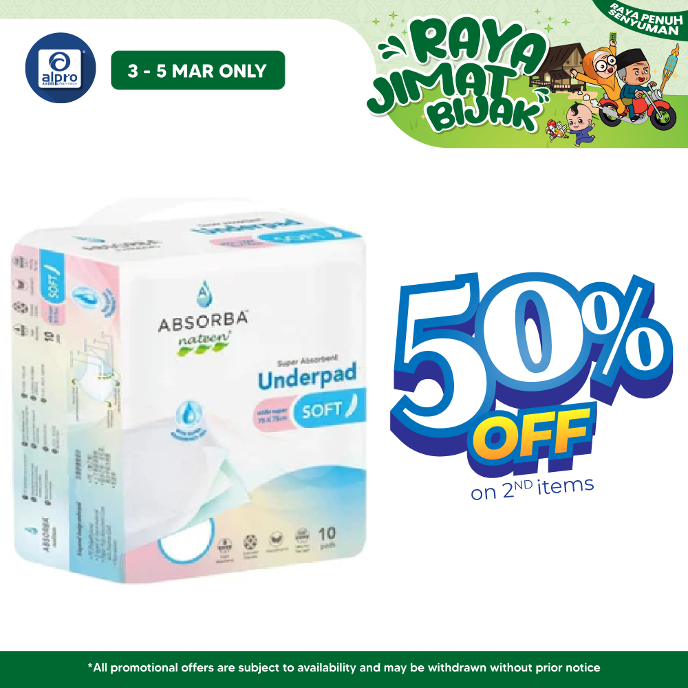 Absorba Nateen Soft Underpad (75cmx75cm) 10's | Ultimate Protection Absorba