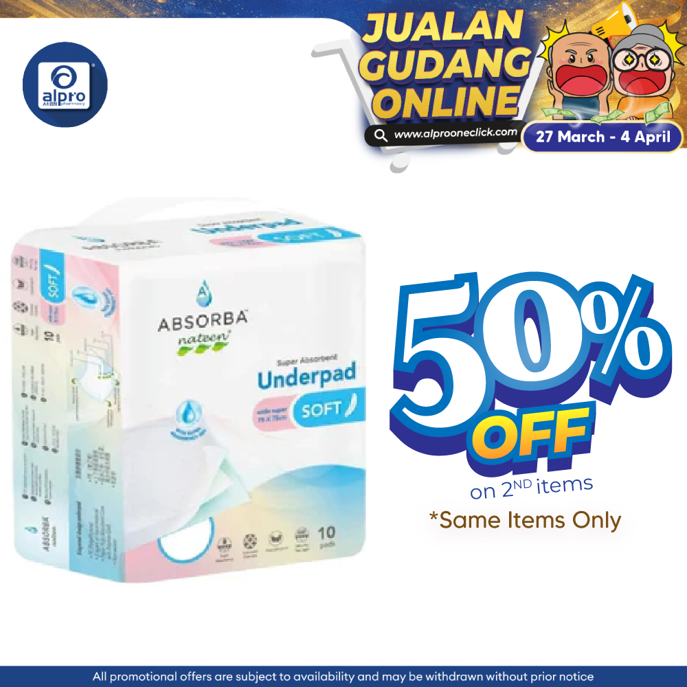 Absorba Nateen Soft Underpad (75cmx75cm) 10's | Ultimate Protection Absorba