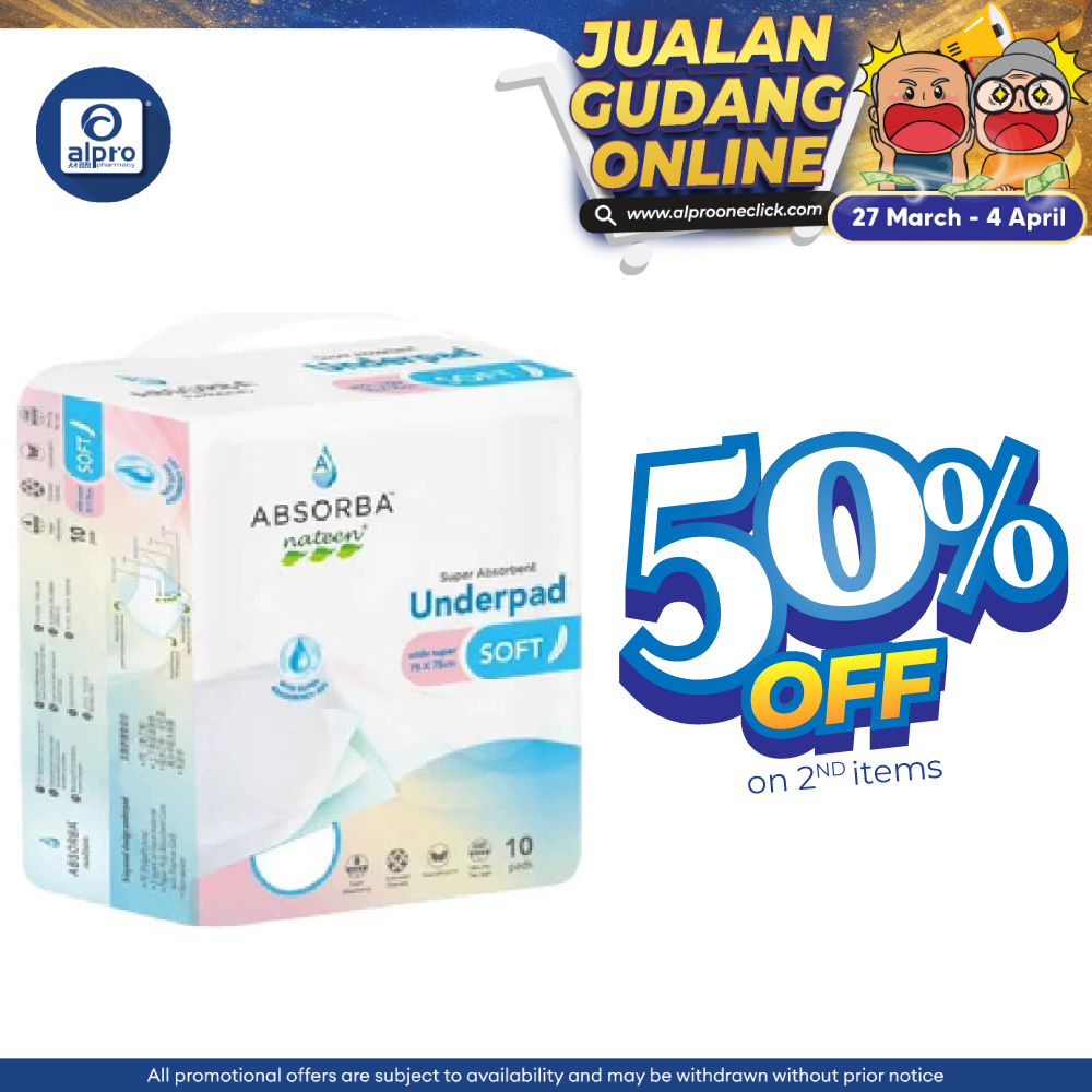 Absorba Nateen Soft Underpad (75cmx75cm) 10's | Ultimate Protection Absorba