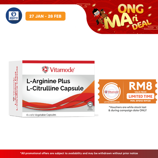 Vitamode L-Arginine Plus L-Citrulline Capsule 6x10s | With Dual Amino Acids For Healthy Body Function Vitamode