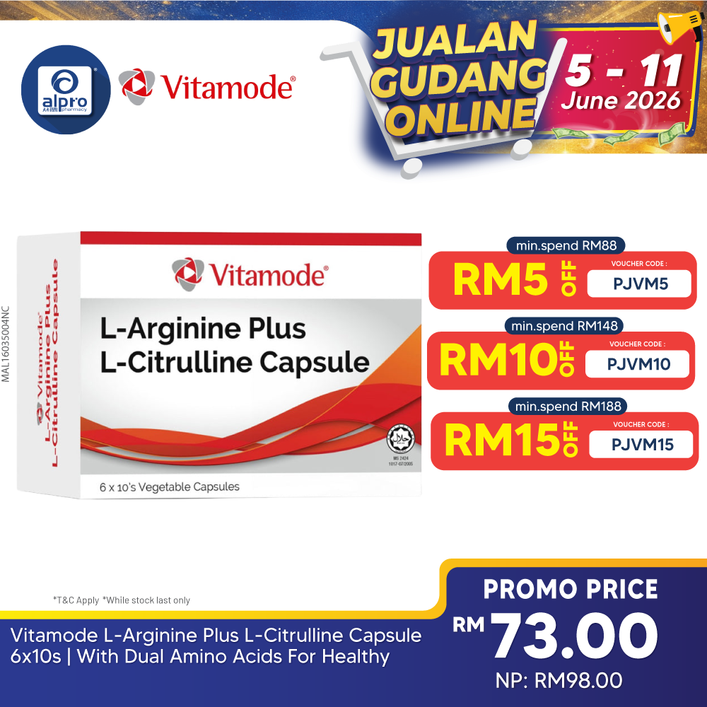 Vitamode L-Arginine Plus L-Citrulline Capsule 6x10s | With Dual Amino Acids For Healthy Body Function Vitamode