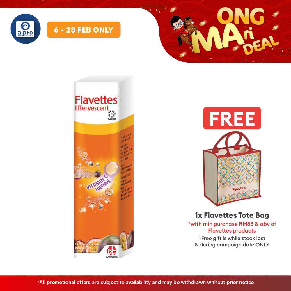 Flavettes Effervescent Vitamin C 1000mg (Passion Fruit) 15s | For Adult Flavettes
