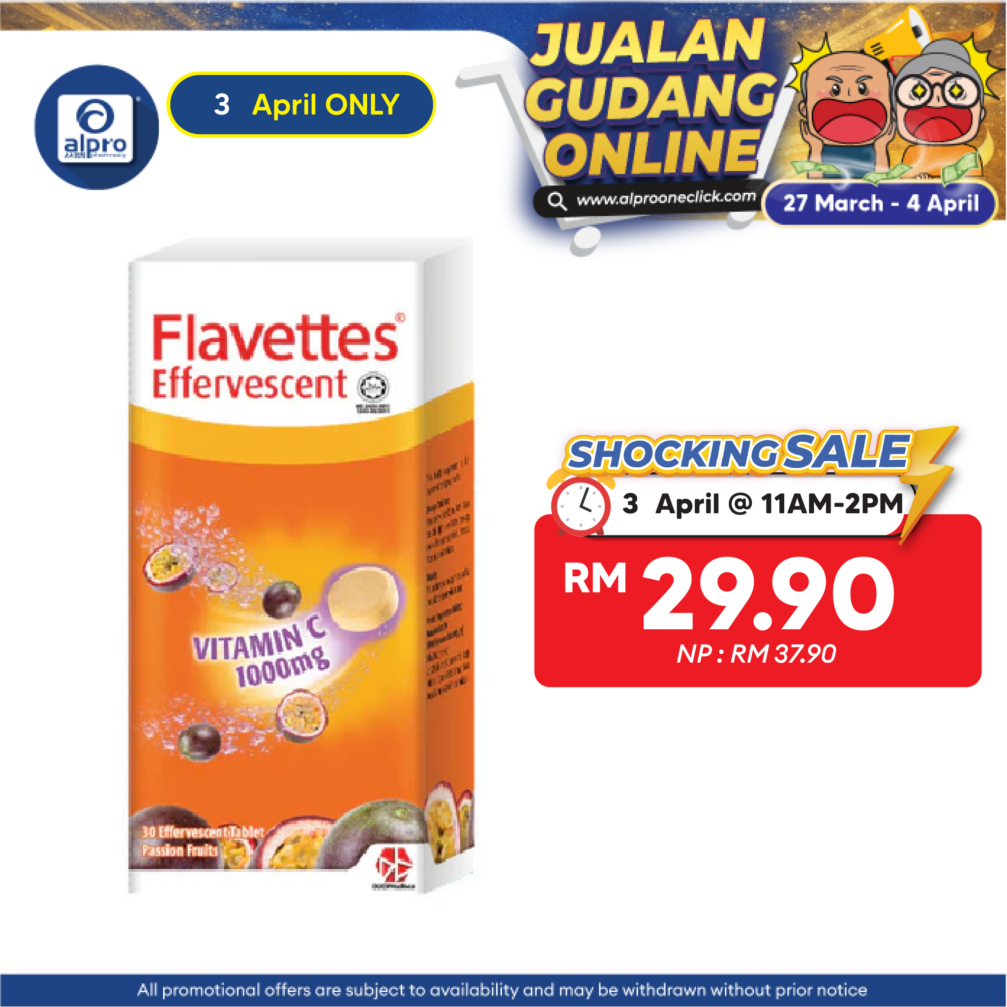 Flavettes Effervescent Vitamin C 1000mg (Passion Fruit) 30s | For Adult Flavettes