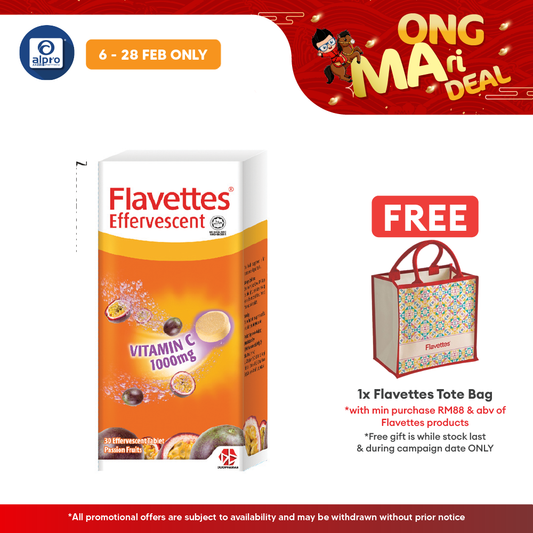 Flavettes Effervescent Vitamin C 1000mg (Passion Fruit) 30s | For Adult Flavettes