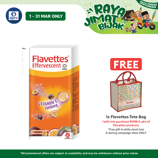 Flavettes Effervescent Vitamin C 1000mg (Passion Fruit) 30s | For Adult Flavettes