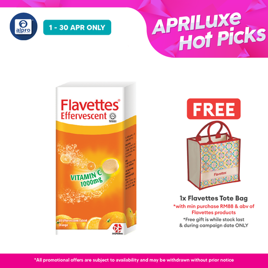 Flavettes Effervescent Vitamin C 1000mg Orange 30s | Boost Immune System Alpro Pharmacy