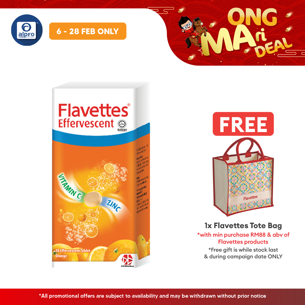 Flavettes Effervescent Vitamin C+Zinc (Orange) 30s | For Adult Flavettes