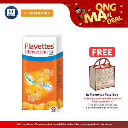 Flavettes Effervescent Vitamin C+Zinc (Orange) 30s | For Adult Flavettes