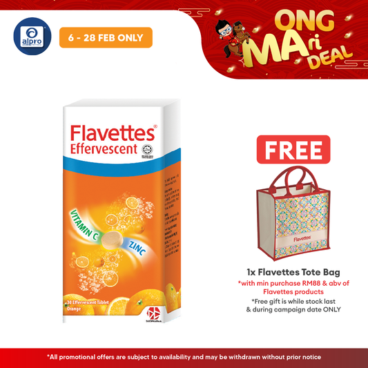 Flavettes Effervescent Vitamin C+Zinc (Orange) 30s | For Adult Flavettes