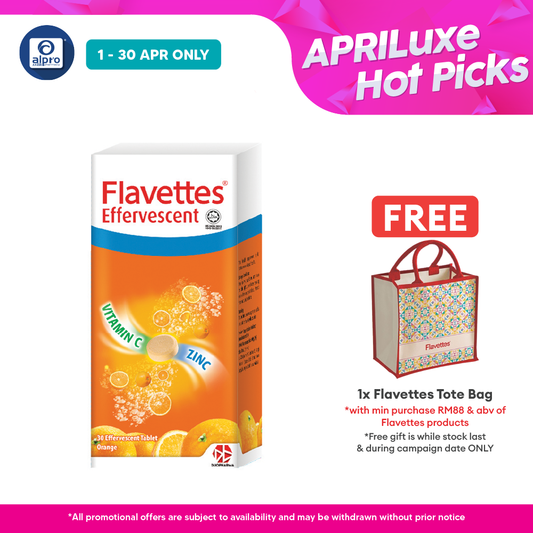 Flavettes Effervescent Vitamin C+Zinc (Orange) 30s | For Adult Flavettes
