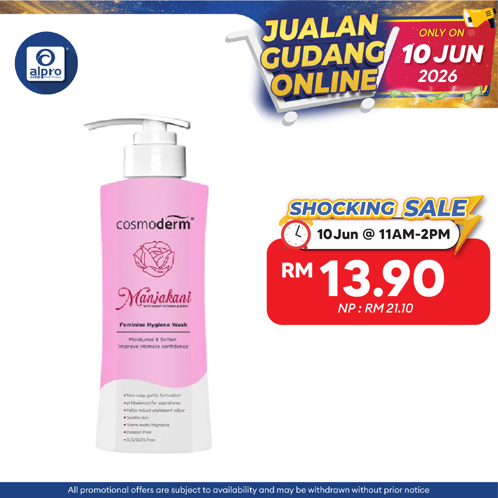 Cosmoderm Manjakani Hygiene Wash 375ml Cosmoderm