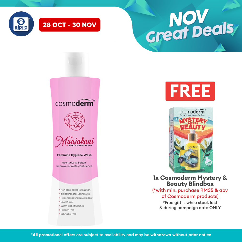 Cosmoderm Manjakani Feminine Hygiene Wash 150ml | Reduce Unpleasant Odour Cosmoderm