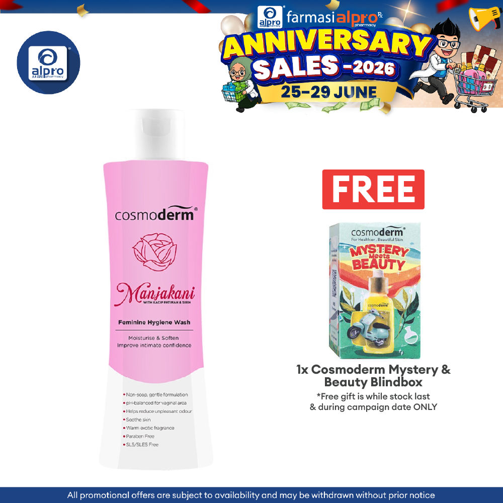 Cosmoderm Manjakani Feminine Hygiene Wash 150ml | Reduce Unpleasant Odour Cosmoderm